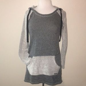 Mark New York Hooded Tunic Kangaroo Pocket Two Toned Gray S